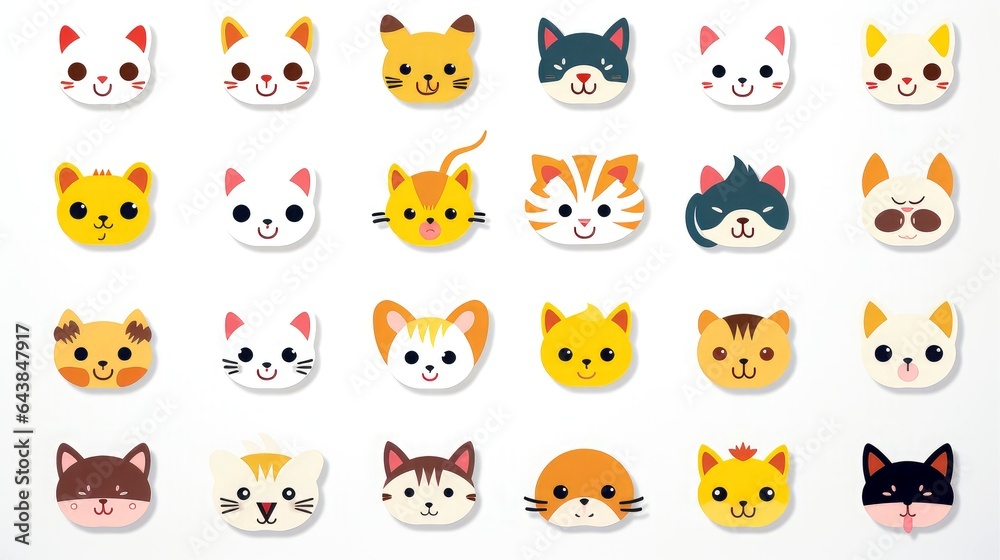 Fototapeta premium Set of animal faces, face emojis, stickers, emoticons,cartoon funny mascot characters face set