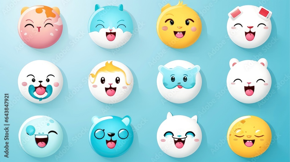 Set of animal faces, face emojis, stickers, emoticons,cartoon funny mascot characters face set Set of animal faces, face emojis, stickers, emoticons,cartoon funny mascot characters face set
