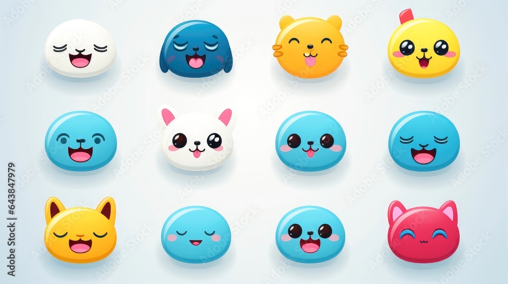 Set of animal faces, face emojis, stickers, emoticons,cartoon funny mascot characters face set Set of animal faces, face emojis, stickers, emoticons,cartoon funny mascot characters face set