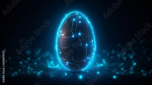 Easter egg, blue neural connection lines and glowing dots, binary, Generative ai