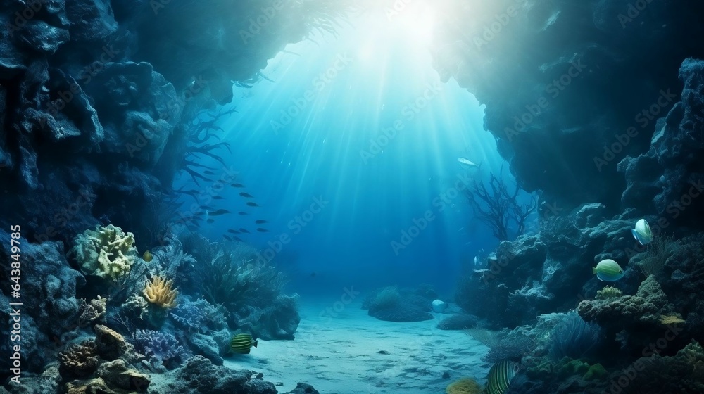 background Deep-sea diving scene with marine life.cool wallpaper background Deep-sea diving scene with marine life.cool wallpaper