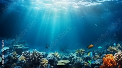 background Deep-sea diving scene with marine life