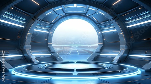 background Sci-fi starship bridge with futuristic controls 