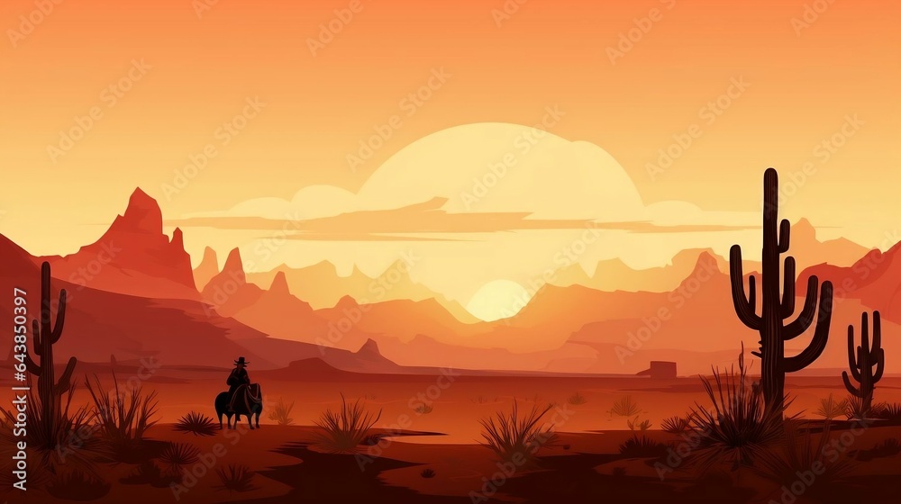 background Wild west scene with cowboys and cacti
