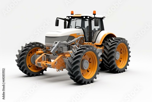 White background 3D rendering of a tractor with disc harrow. Generative AI