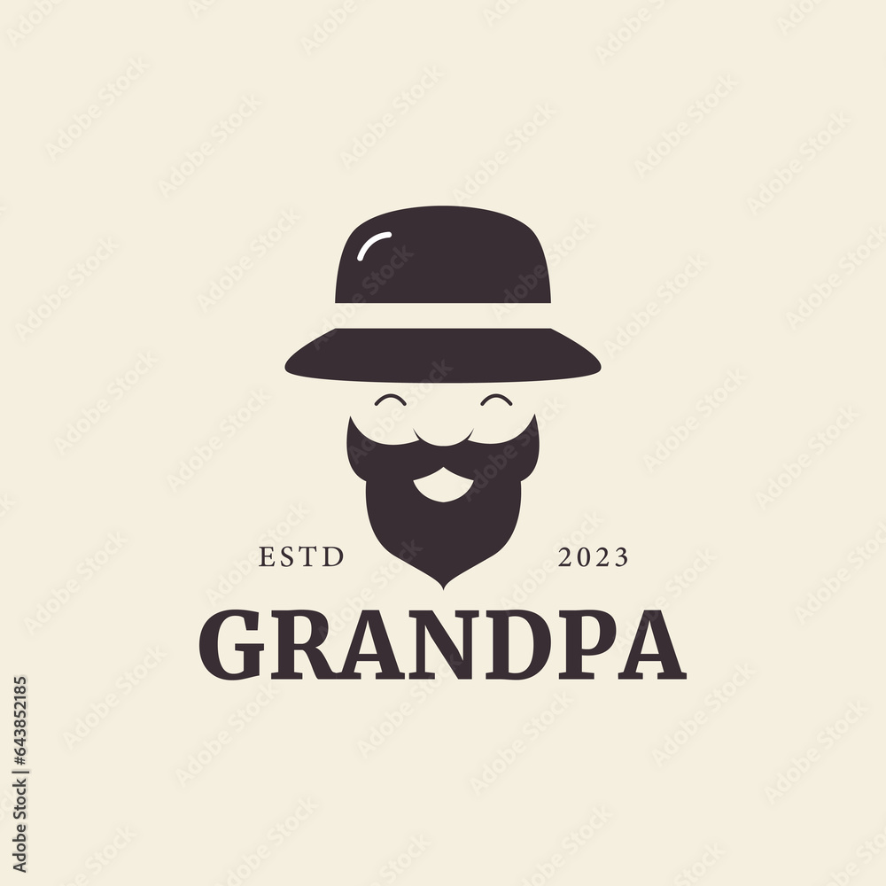 logo of old man in hat beard vintage granpa vector icon symbol minimalist design