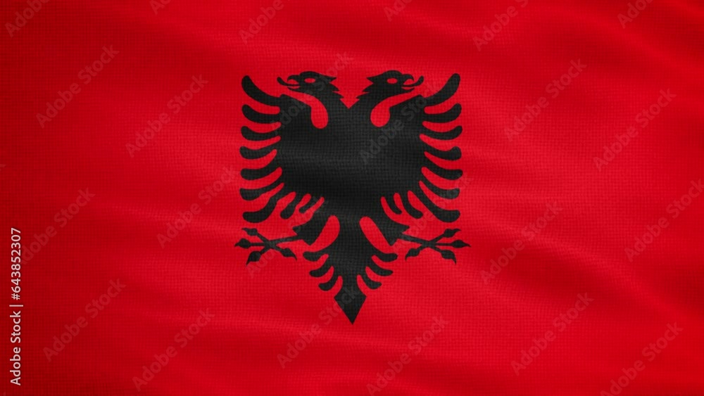 Natural Waving Fabric Texture Of Albania National Flag Graphic Background, Seamless Loop Natural Waving Fabric Texture Of Albania National Flag Graphic Background, Seamless Loop