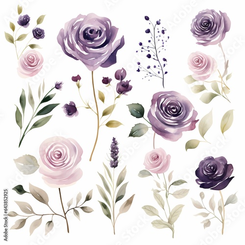 unique watercolor floral flowers clipart for wedding card minimal with white background isolated separated design