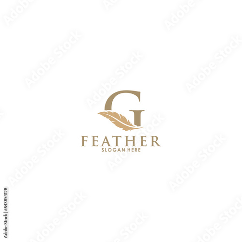 Initial letter G logo with Feather Luxury gold, Initial Feather Logo template