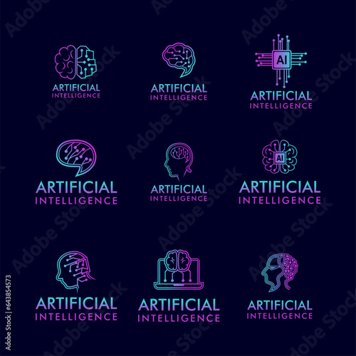 artificial intelligence icon logos, simple minimalist line design