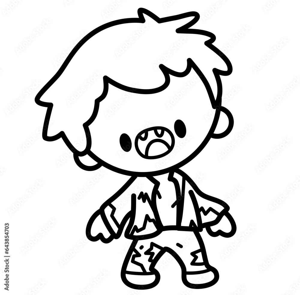 Cute kawaii zombie kids halloween cartoon outline Cute kawaii zombie kids halloween cartoon outline