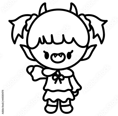 Cute kawaii vampire dracula kids halloween cartoon outline