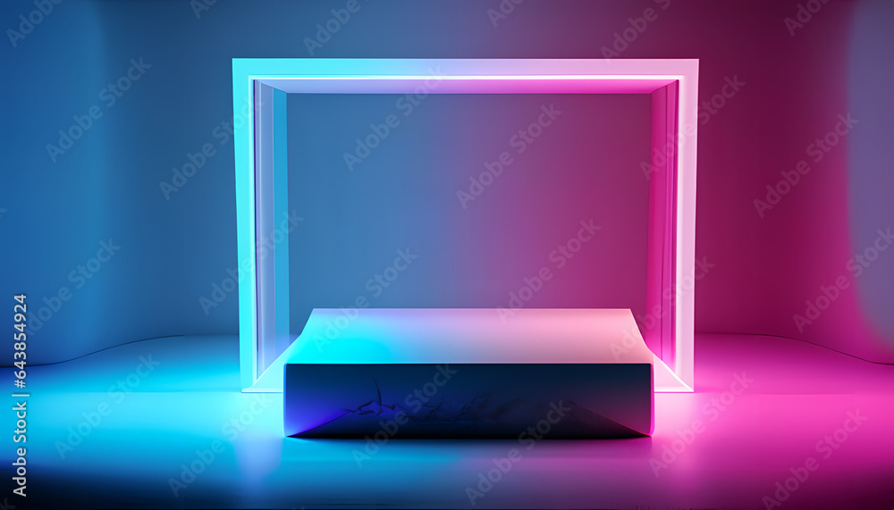 Empty mockup podium Abstract Neon Showcase,Minimal Cube Podium in Vibrant Glow Mock up template for product presentation. 3D rendering. copy text space background wallpaper Empty mockup podium Abstract Neon Showcase,Minimal Cube Podium in Vibrant Glow Mock up template for product presentation. 3D rendering. copy text space background wallpaper