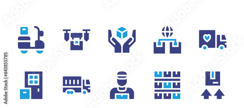 Delivery icon set. Duotone color. Vector illustration. Containing delivery, delivery box, delivery truck, drone, package, truck, courier.