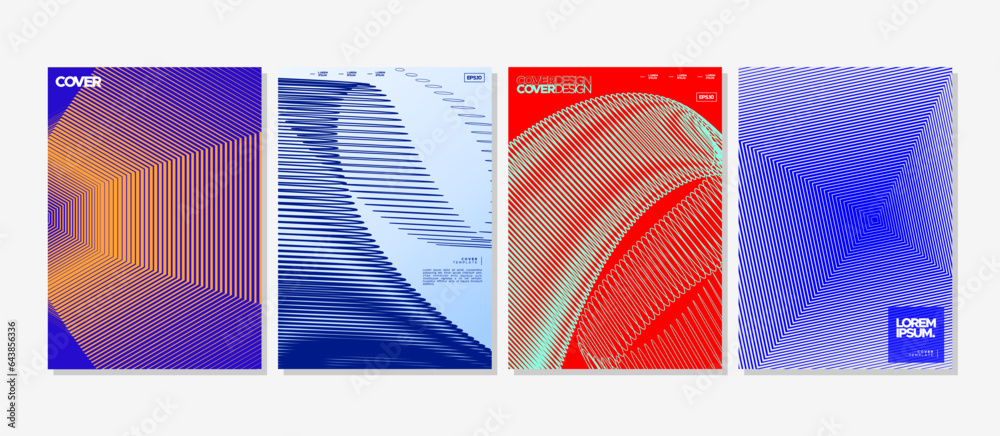 Set of modern dynamic line flow abstract cover design