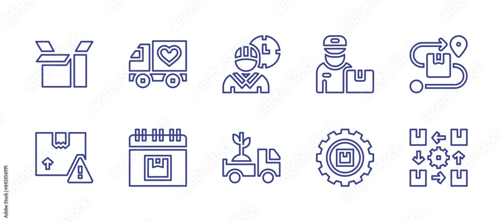 Delivery line icon set. Editable stroke. Vector illustration. Containing delivery time, delivery man, delivery truck, delivery, open box, truck, important, calendar, route, rotation.