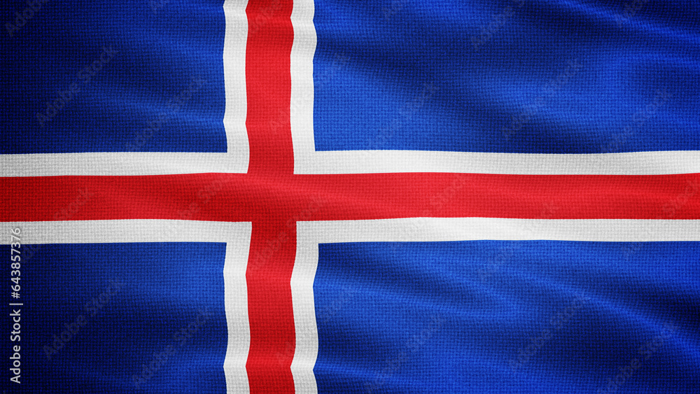 Fototapeta premium Waving Fabric Texture Of Iceland National Flag Graphic Background