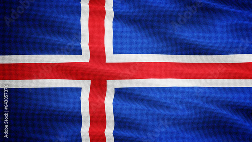 Waving Fabric Texture Of Iceland National Flag Graphic Background
