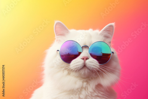 Cat with sunglasses shot up close