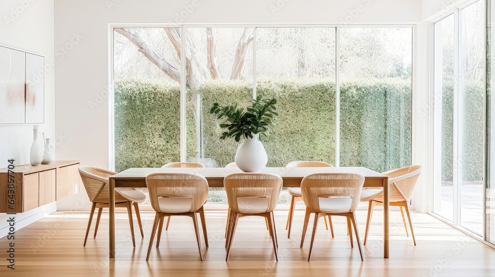 Serene Elegance: A Minimalist Dining Room Awash in Natural Light. Generative AI 6