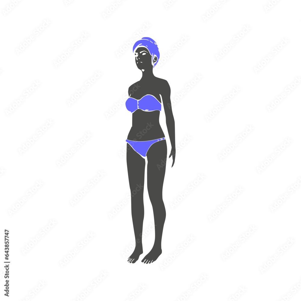 Illustration of a beautiful fashion model posing in a stylish swimsuit. Young attractive woman in bikini. Illustration of a beautiful fashion model posing in a stylish swimsuit. Young attractive woman in bikini.
