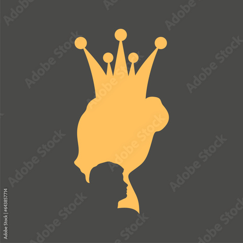 Woman and man head silhouettes. Princess and common man. Young couple
