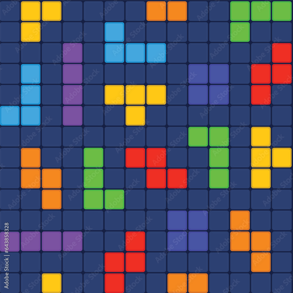 colorful tetris block puzzle repeat pattern on dark blue background