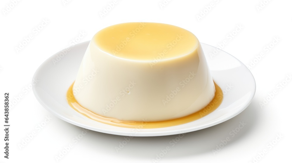 Panna cotta with mint in a glass bowl on white background Panna cotta with mint in a glass bowl on white background