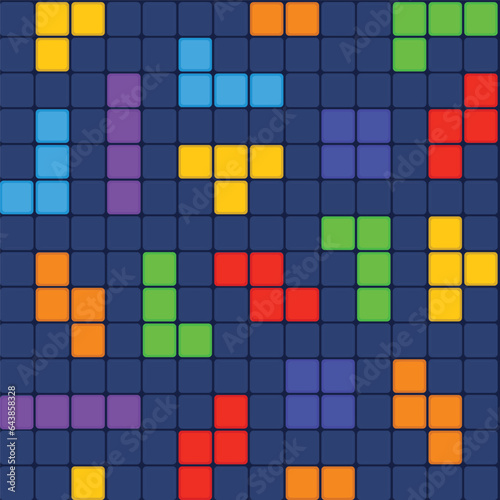 colorful tetris block puzzle repeat pattern on dark blue background
