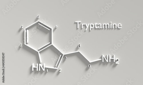 Skeletal formula of alkaloid Tryptamine. Chemical molecule. 3D render photo