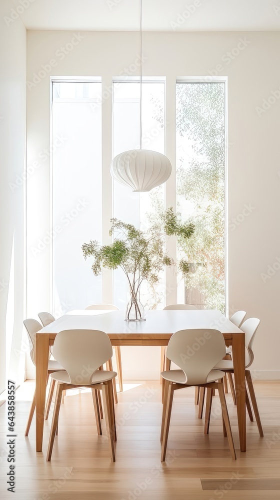 Serene Elegance: A Minimalist Dining Room Awash in Natural Light. Generative AI 4 Serene Elegance: A Minimalist Dining Room Awash in Natural Light. Generative AI 4