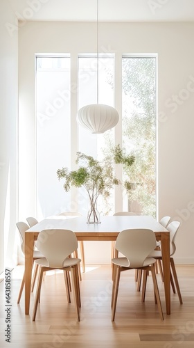 Serene Elegance: A Minimalist Dining Room Awash in Natural Light. Generative AI 4