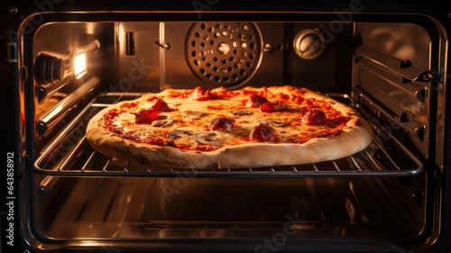 Pizza in the oven. Freshly baked pizza in the oven.