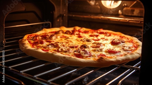 Pizza in the oven. Freshly baked pizza in the oven.