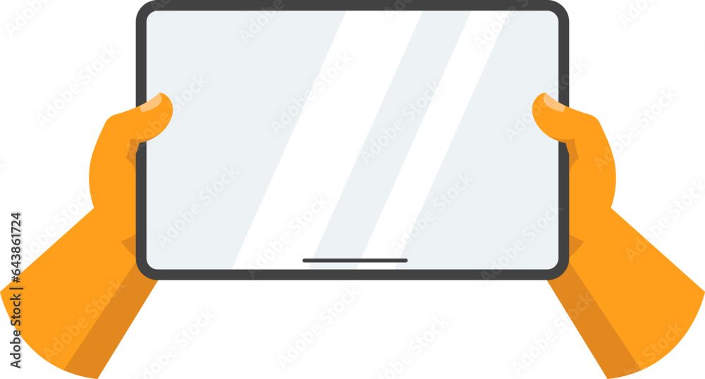 Hand Hold Tablet in Landscape Orientation Hand Hold Tablet in Landscape Orientation