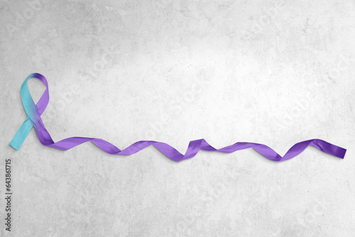Teal and Purple Ribbon, Suicide Prevention Awareness Concept with Copy Space