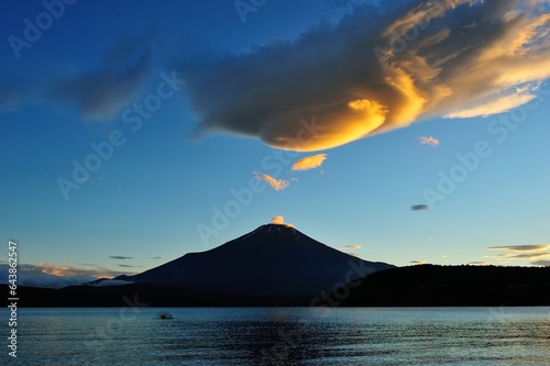 Hanging clouds and Mt. Fuji seen from Yamanakako Plain, Japan,Yamanashi Prefecture,Yamanakako, Yamanashi,Plain photo