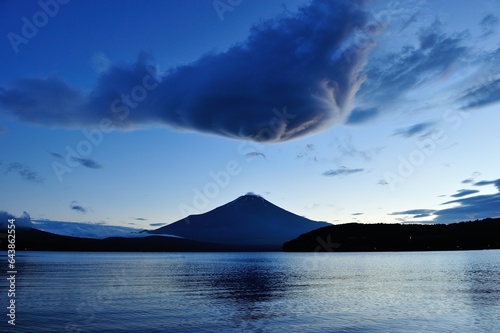 Hanging clouds and Mt. Fuji seen from Yamanakako Plain, Japan,Yamanashi Prefecture,Yamanakako, Yamanashi,Plain photo