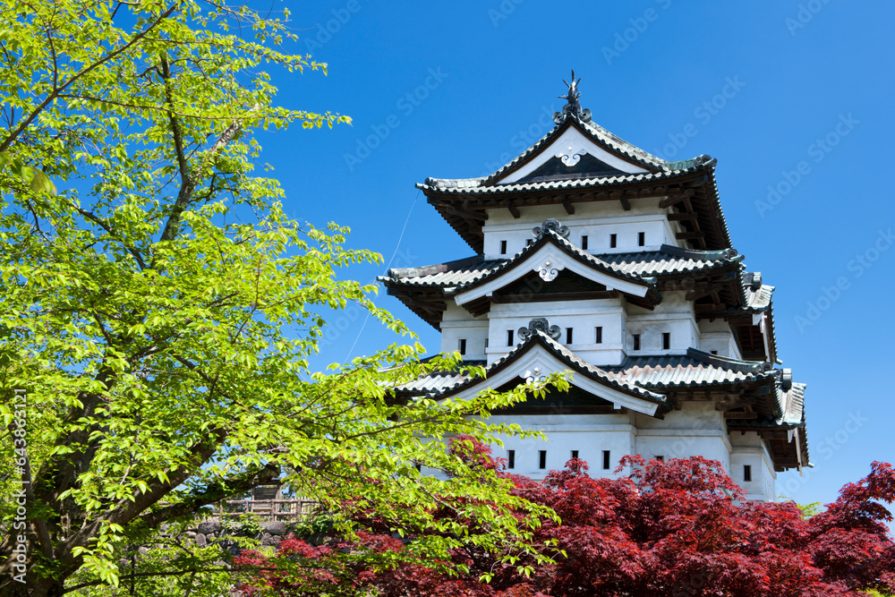 Hirosaki Castle Keep and Shimonori Bridge, Hirosaki, Aomori,Aomori Prefecture,Japan Hirosaki Castle Keep and Shimonori Bridge, Hirosaki, Aomori,Aomori Prefecture,Japan