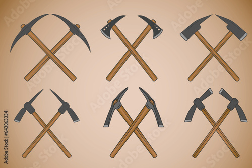 Cross Pick Axe Clipart Bundle, Pick Axe Vector Bundle, Axe Clipart Bundle, Worker elements, Labor equipment, Garden tool, Agriculture tool, Forest adventure