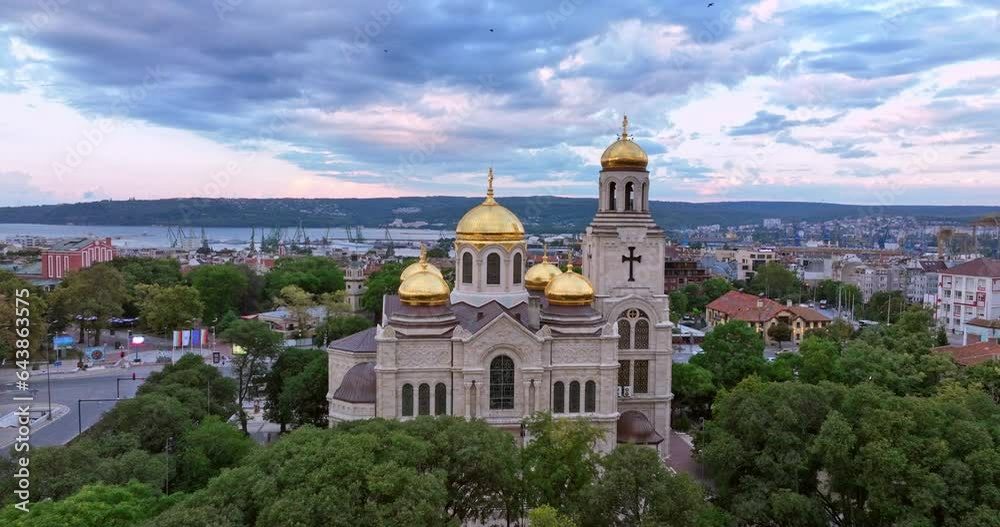 Varna, Bulgaria Aerial landscape view of city and The Cathedral of the Assumption 4K video footage Varna, Bulgaria Aerial landscape view of city and The Cathedral of the Assumption 4K video footage