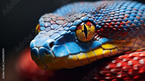 Bright colored snake close-up.