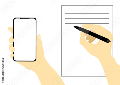 スマートフォンで入力するかペンで紙に書く