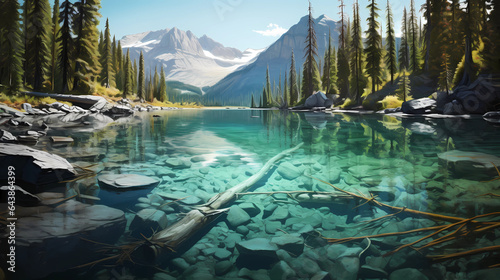 Illustration of crystalline lakes in Banff National Park