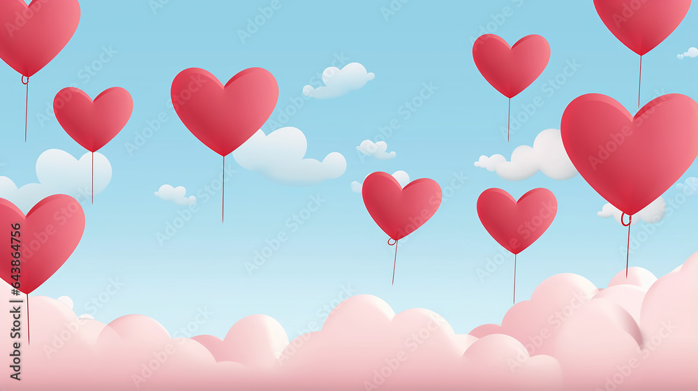 Valentine Day background with heart flying elements. Valentine day heart in paper cut style. 