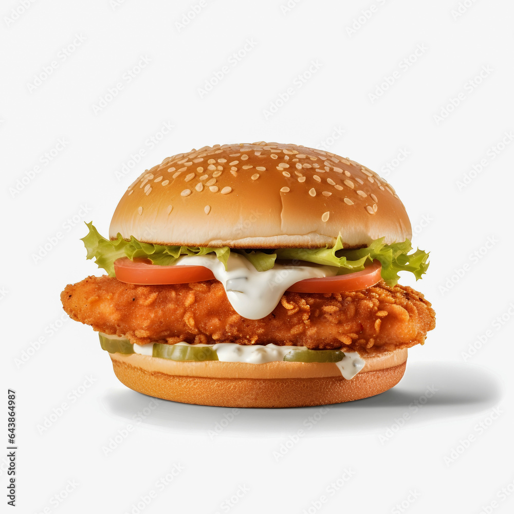 Crispy chicken burger isolated on white background Crispy chicken burger isolated on white background