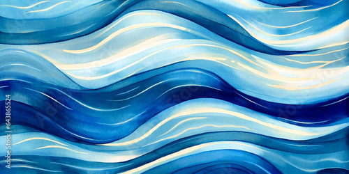 Ocean water wave illustration copy space for text. Abstract blue, teal happy cartoon sunny wave for pool party or ocean beach vacation travel. Web mobile background texture wave. Digital paint-over. © Vita