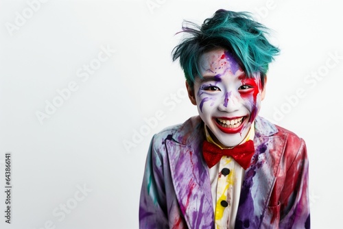 asian boy with joker halloween costume