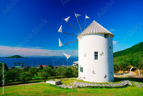 Olive Park Square, Greek Windmill and Seto Inland Sea, Shikoku,Kagawa Prefecture,Shozu District, Kagawa,Shodoshima, Kagawa,Japan