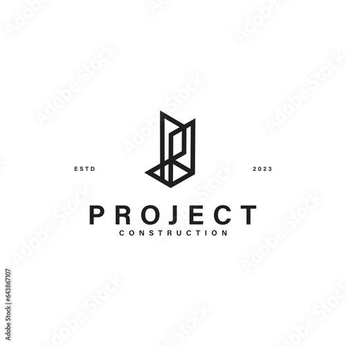 modern project construction logo design vector illustration with geometric, isometric and elegant styles isolated on white 